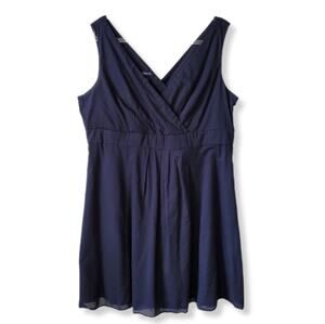 Lands End Blue Slvless Cotton Fit Flare Dress 18 Classic Retro Picnic Wedding